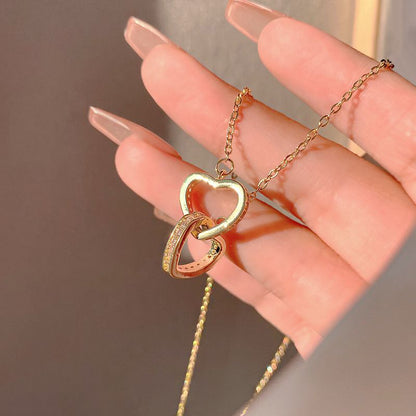 Heart shaped double ring necklace