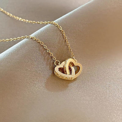 Heart shaped double ring necklace