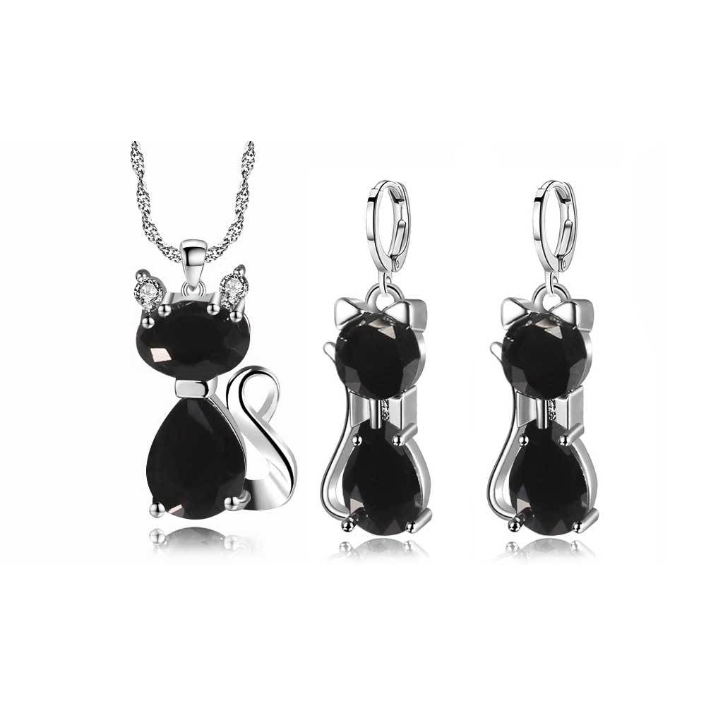 Minimalist Kitty Gemstone Earrings Necklace Set