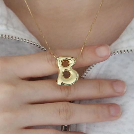 18K Gold bubble letter necklace