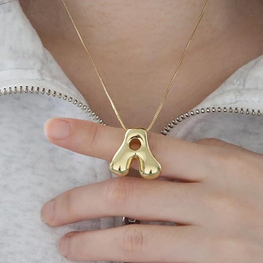 18K Gold bubble letter necklace