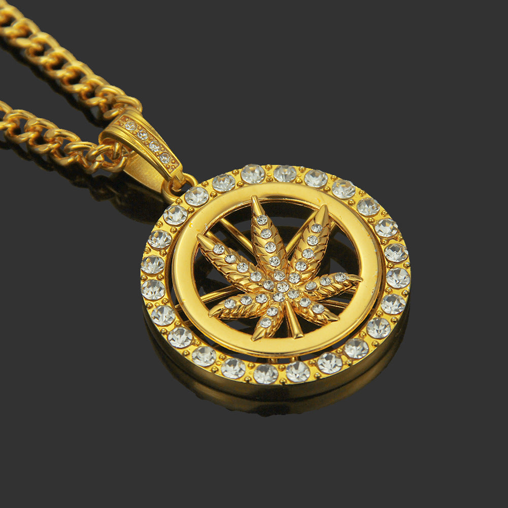 Collier pendentif médaillon tournant feuille d’érable