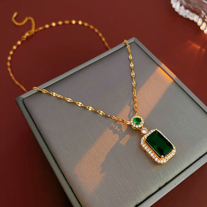 Square-cut Diamond and Emerald Necklace