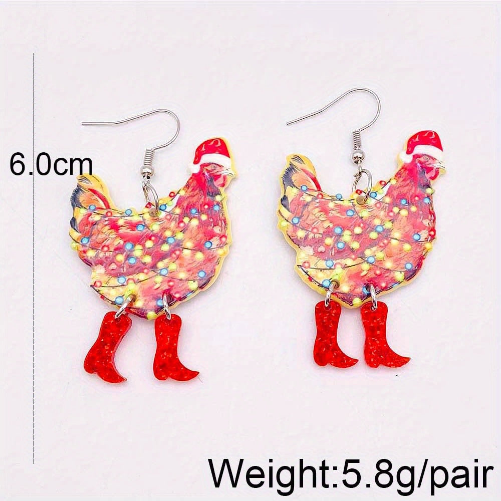 New personalized and funny rooster Christmas earrings