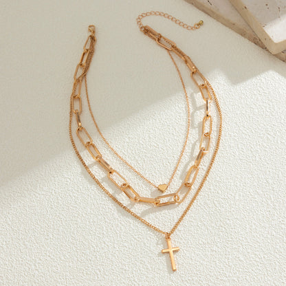 Cross Multi layer 18K Gold Necklace