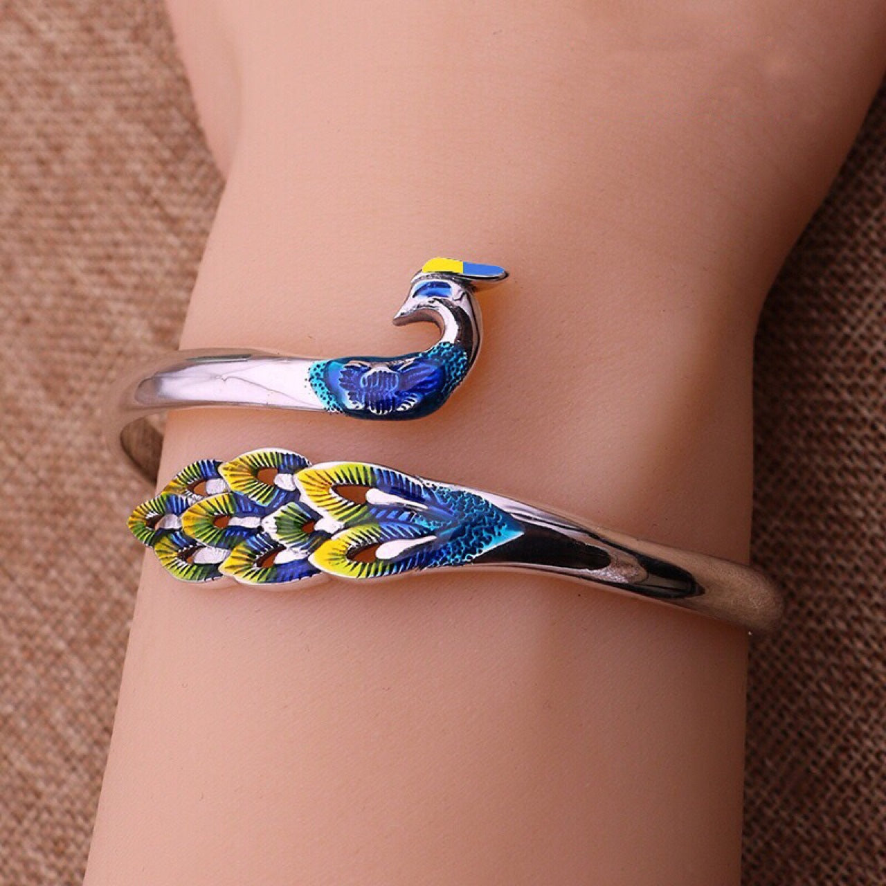 Cloisonné 999 Silver Peacock Bracelet ✨