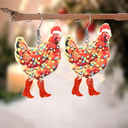 New personalized and funny rooster Christmas earrings