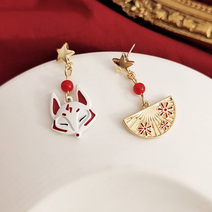 Alloy Needle Fan Fox Personalized Earrings