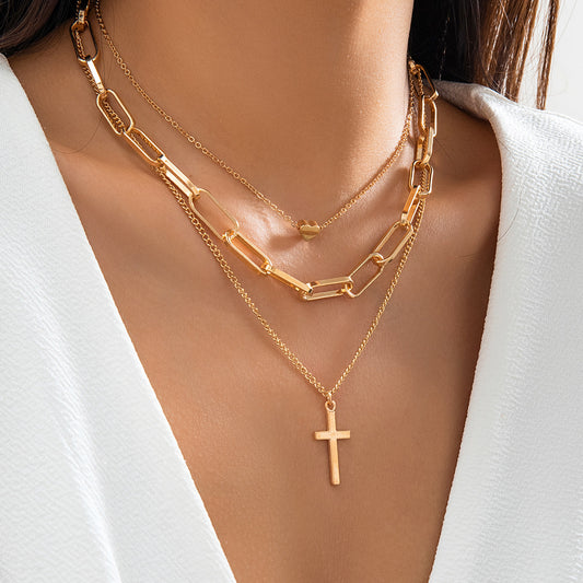 Cross Multi layer 18K Gold Necklace