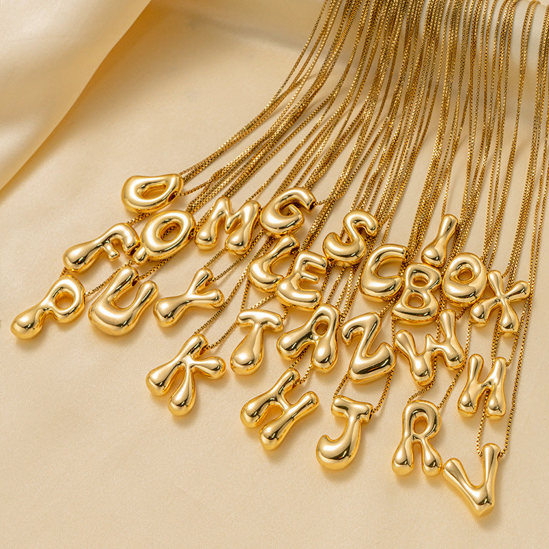 18K Gold bubble letter necklace