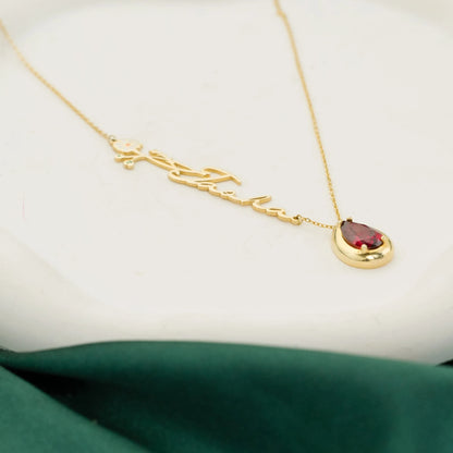 Minimalist Name Necklace with Birthstone