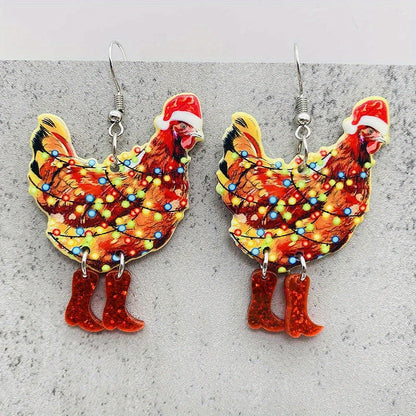 New personalized and funny rooster Christmas earrings