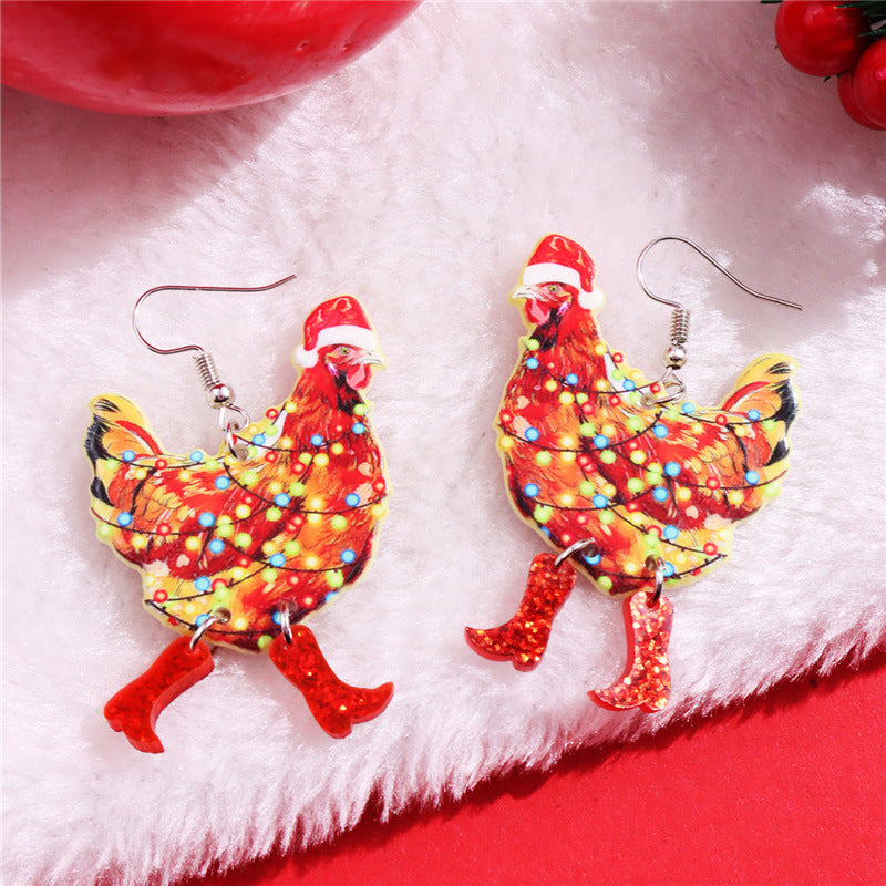 New personalized and funny rooster Christmas earrings