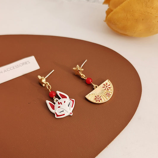 Alloy Needle Fan Fox Personalized Earrings