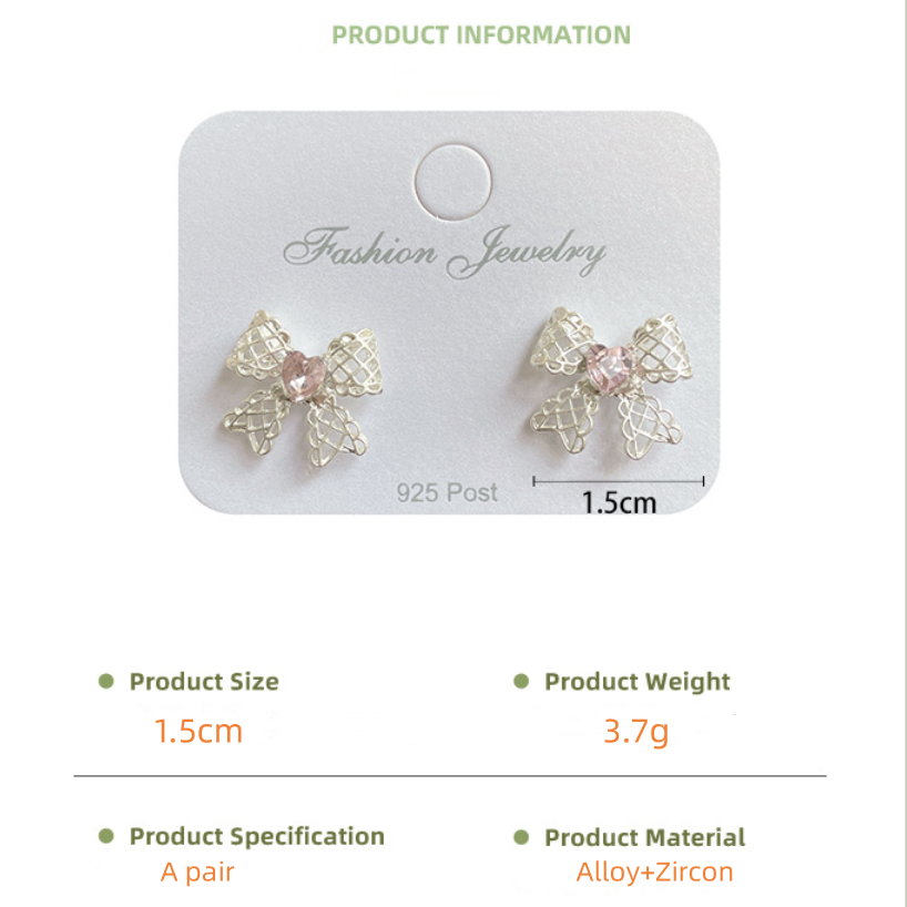 Hollow ribbon bow earrings