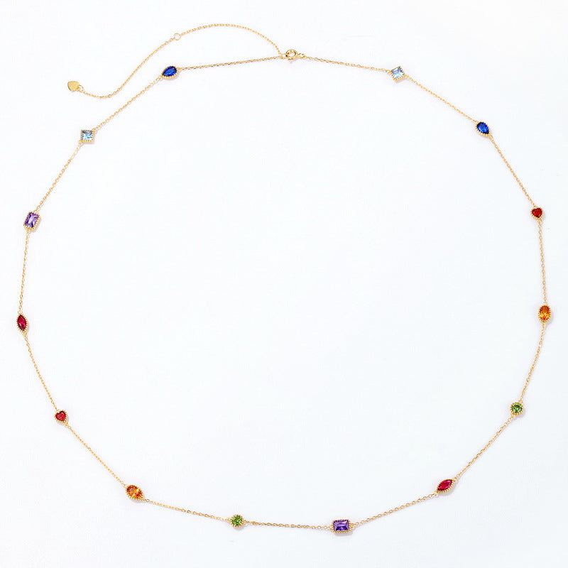 Conjunto de collar con circonitas de colores del arco iris